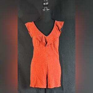 She + Sky Vibrant Orange Ruffle Jumpsuit